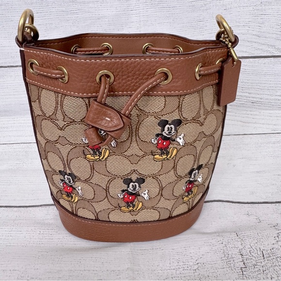 Disney X Coach Mini Dempsey Bucket Bag In Signature Jacquard With Mickey Mouse - Picture 2 of 9